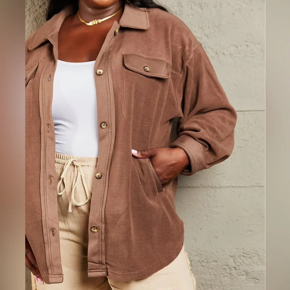 NEW Heimish Cozy Girl Plus Size Button Down Oversized Shacket Shirt Jacket - Picture 2 of 5